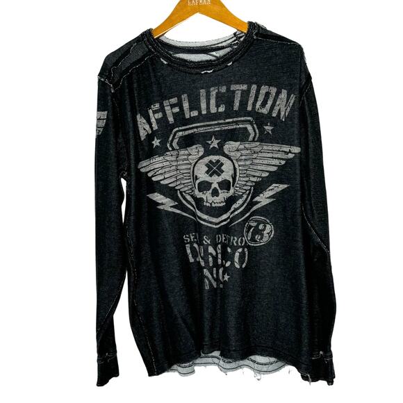 Affliction raw hem reversible shirt Mens 2XL Gray - Picture 1 of 14